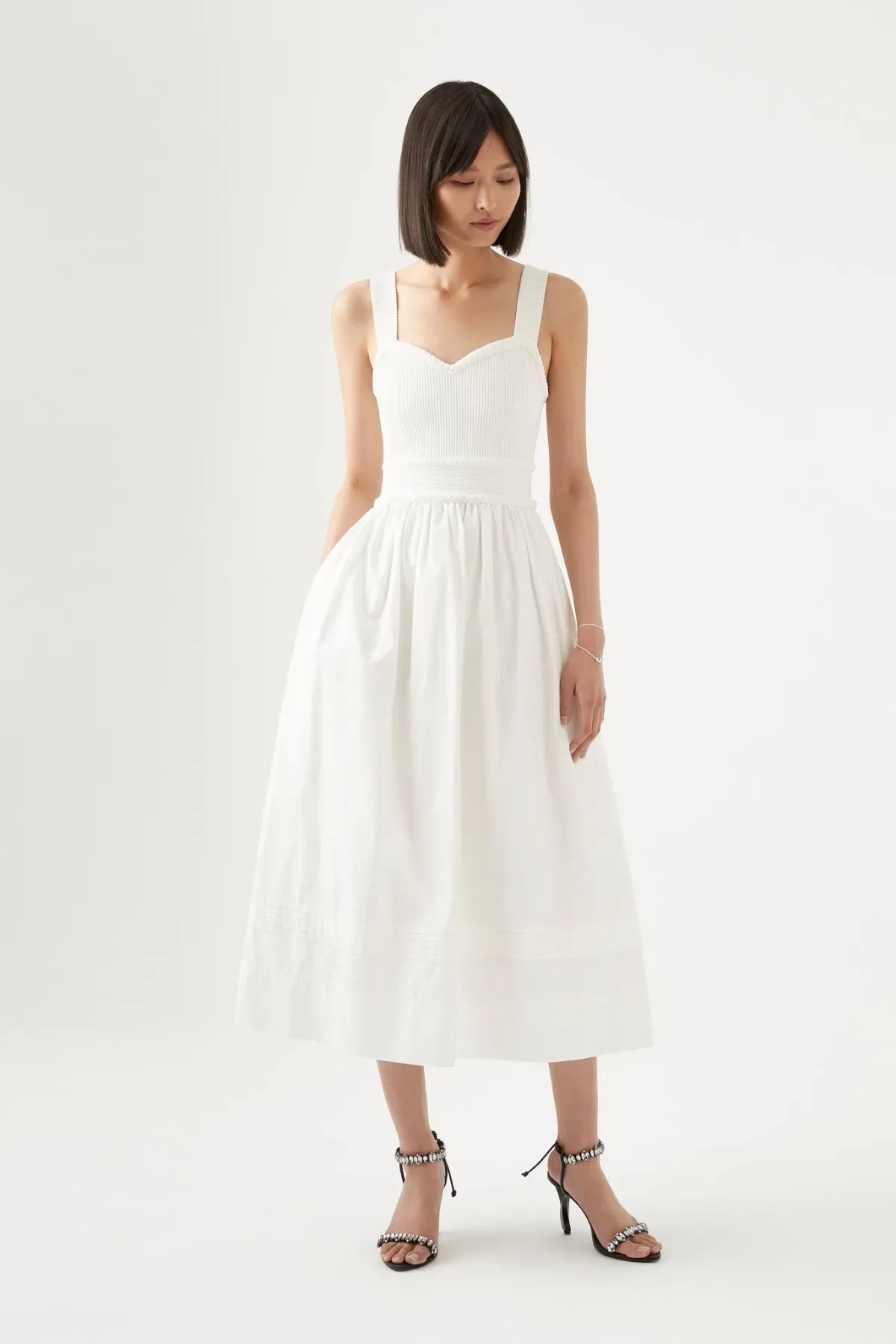 Aje Romarin Knit Bodice Midi Dress White Size 16 for rent on The Volte - main image