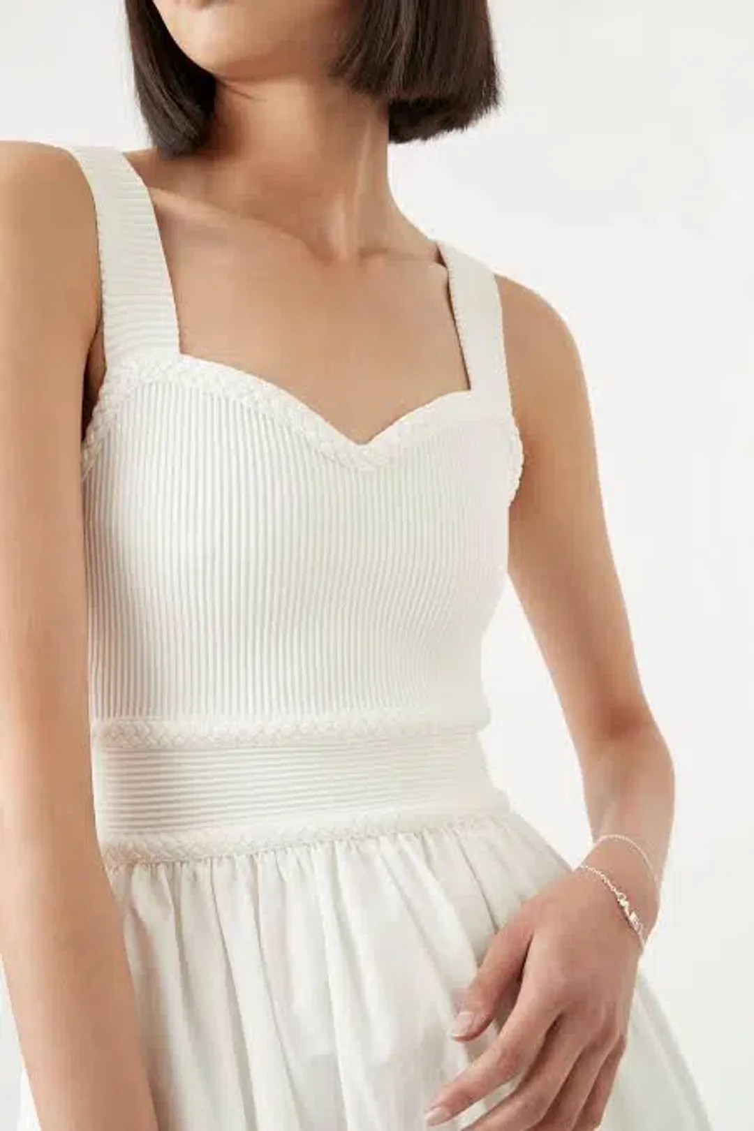Aje Romarin Knit Bodice Midi Dress White Size 16 for rent on The Volte - main image