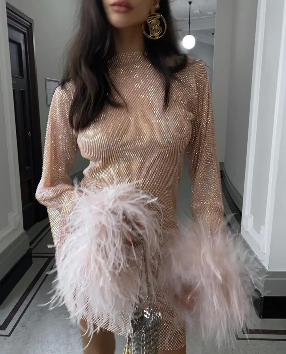Santa Brands Feathers Mini Dress Blush One Size for rent on The Volte - main image