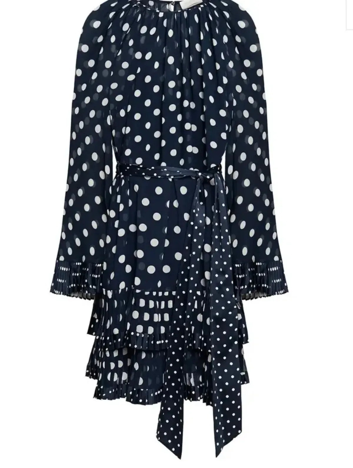 Zimmermann Tiered Belted Satin Dress Polka Blue Dot Size 2/ Au 12 - Image 3
