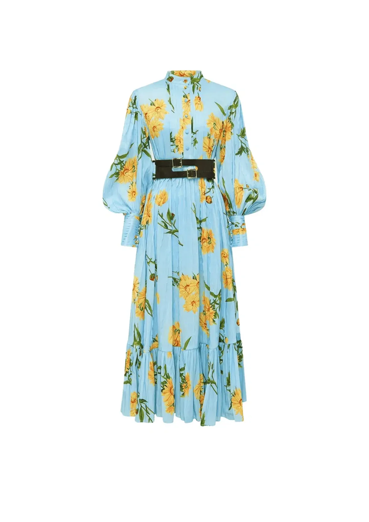 Leo Lin Marguerite Bleu Blue Silk Linen Floral Dress Size 10 - Image 4