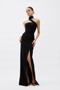 Monot Long Black Gown with Asymmetrical Strap Black Size 6 for rent on The Volte - image 1