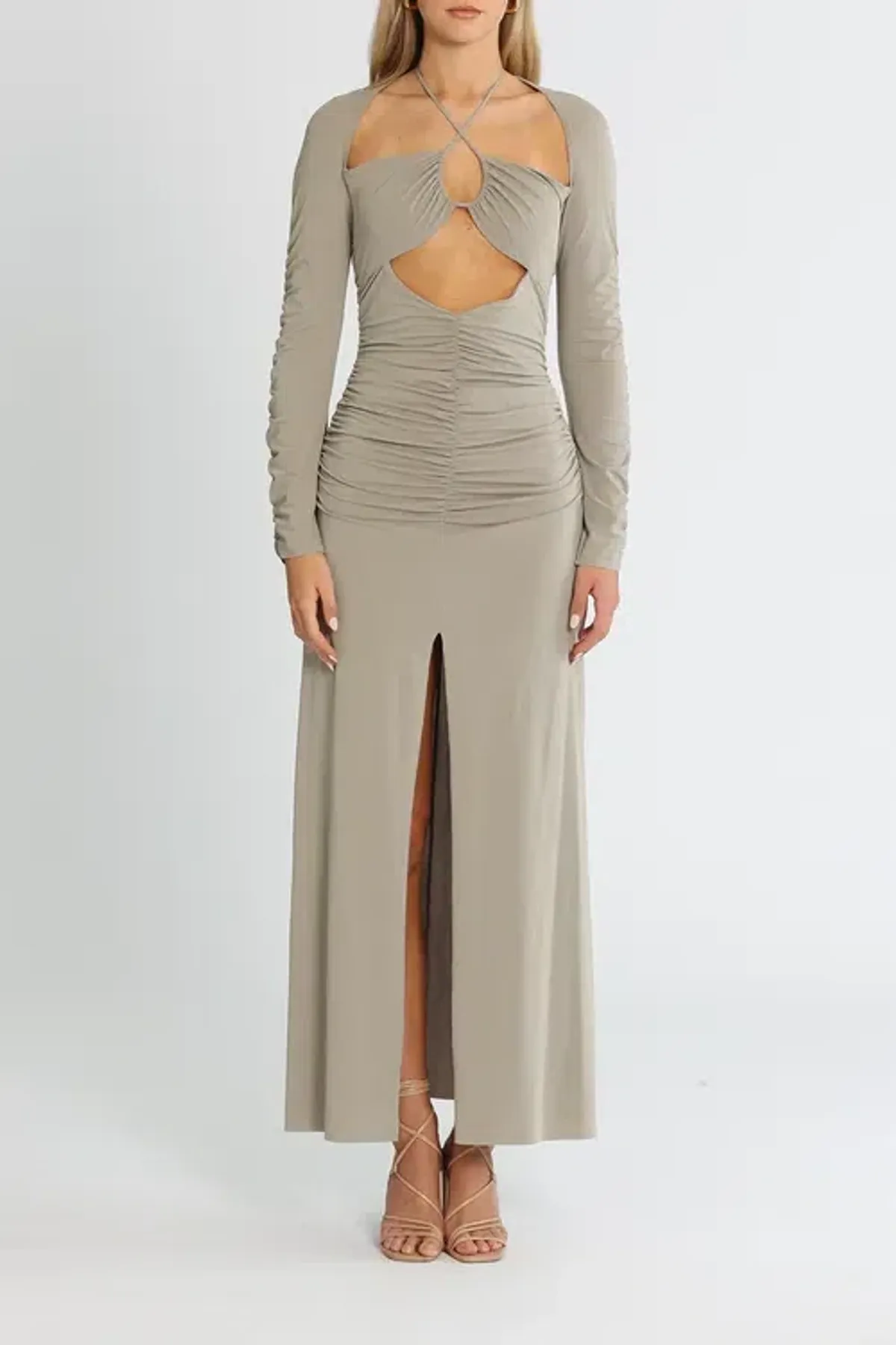 Bec and Bridge Adaline Long Sleeve Maxi Dress Taupe Grey Size 8 for rent on The Volte - main image