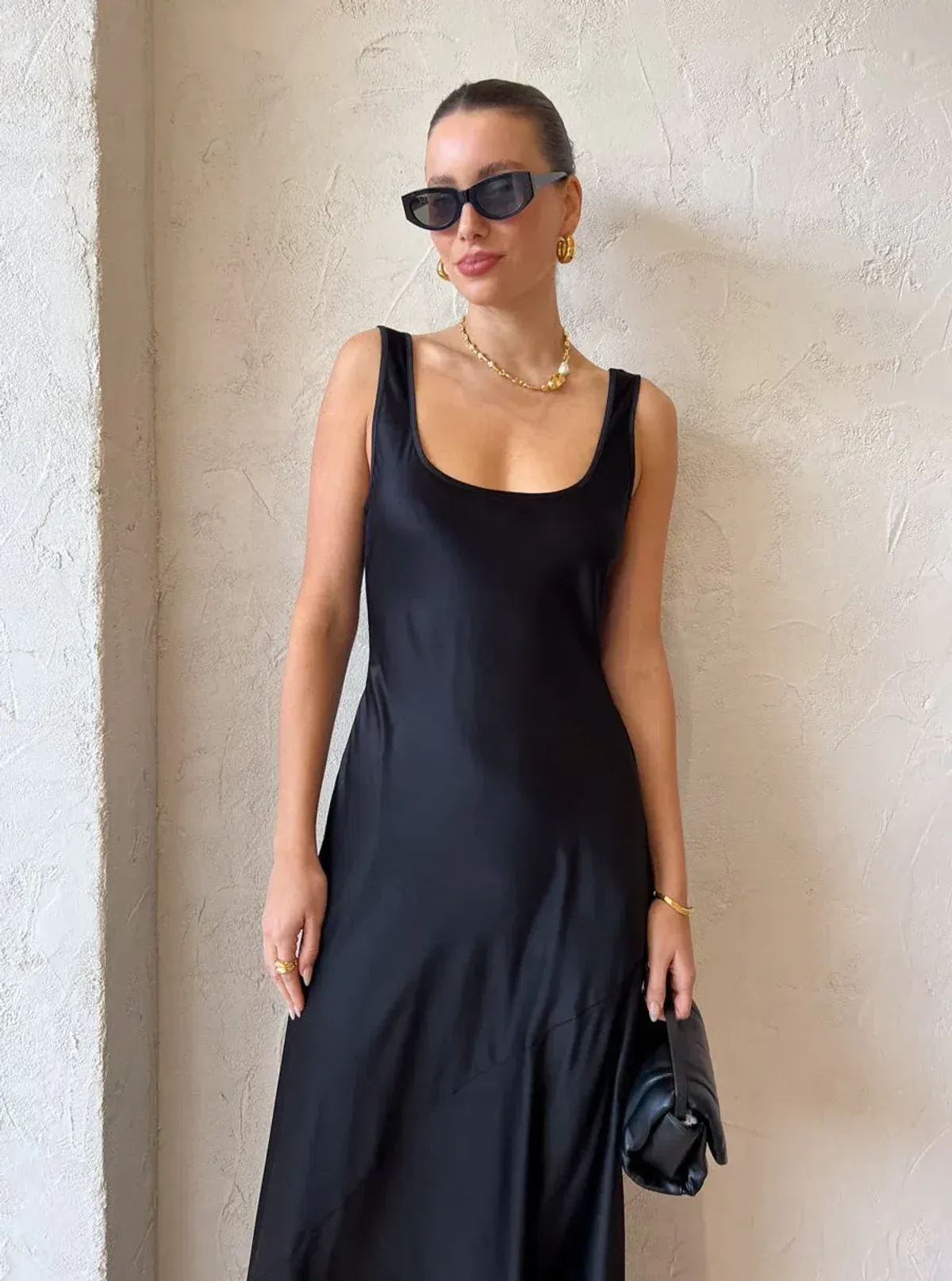 By Nicola Beneath The Stars Bias Cut Slip Dress in Black Size 12 - Image 4