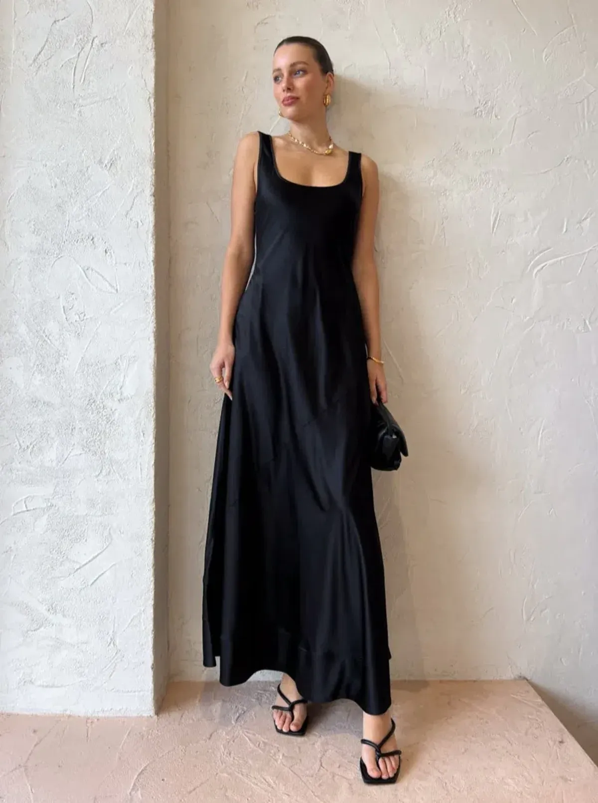 By Nicola Beneath The Stars Bias Cut Slip Dress in Black Size 12 - Image 1