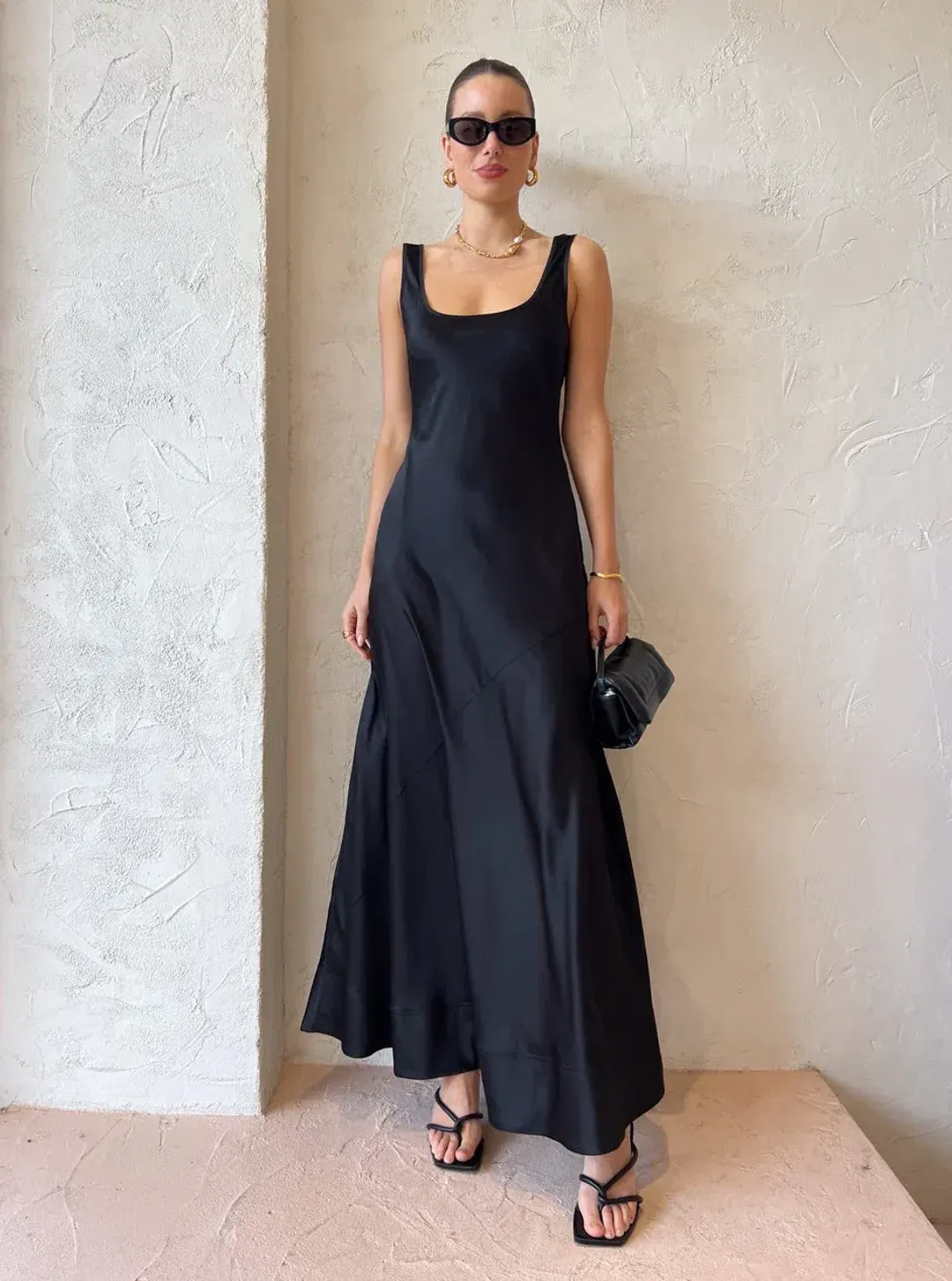 By Nicola Beneath The Stars Bias Cut Slip Dress in Black Size 12 for rent on The Volte - main image