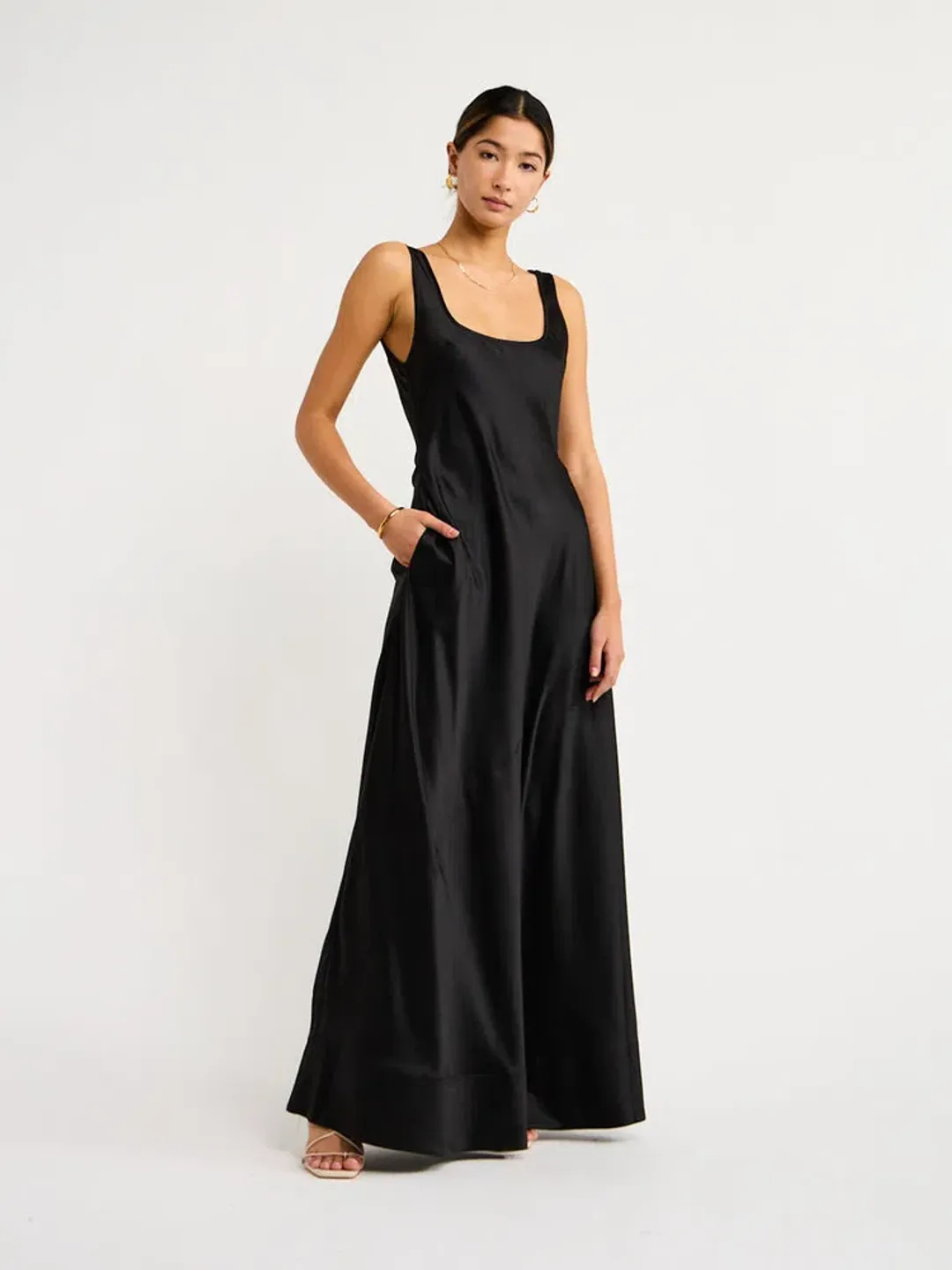 By Nicola Beneath The Stars Bias Cut Slip Dress in Black Size 12 for rent on The Volte - main image