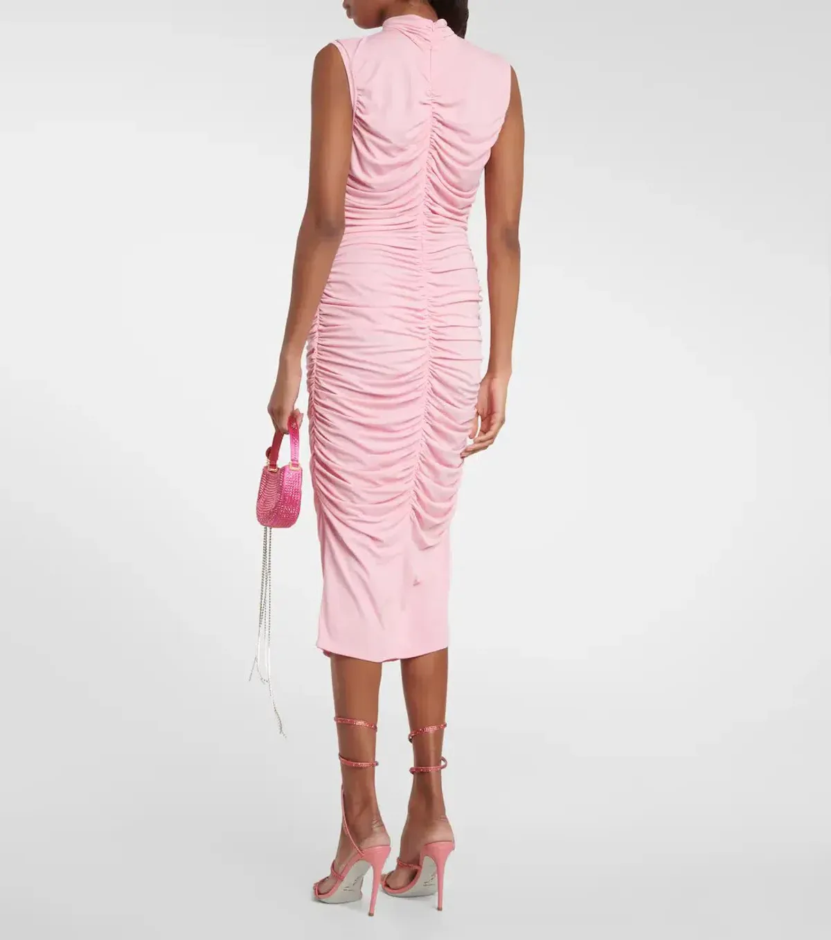 Magda Butrym Ruched Midi Dress Floral Appliqué/Pink Size 8 - Image 2