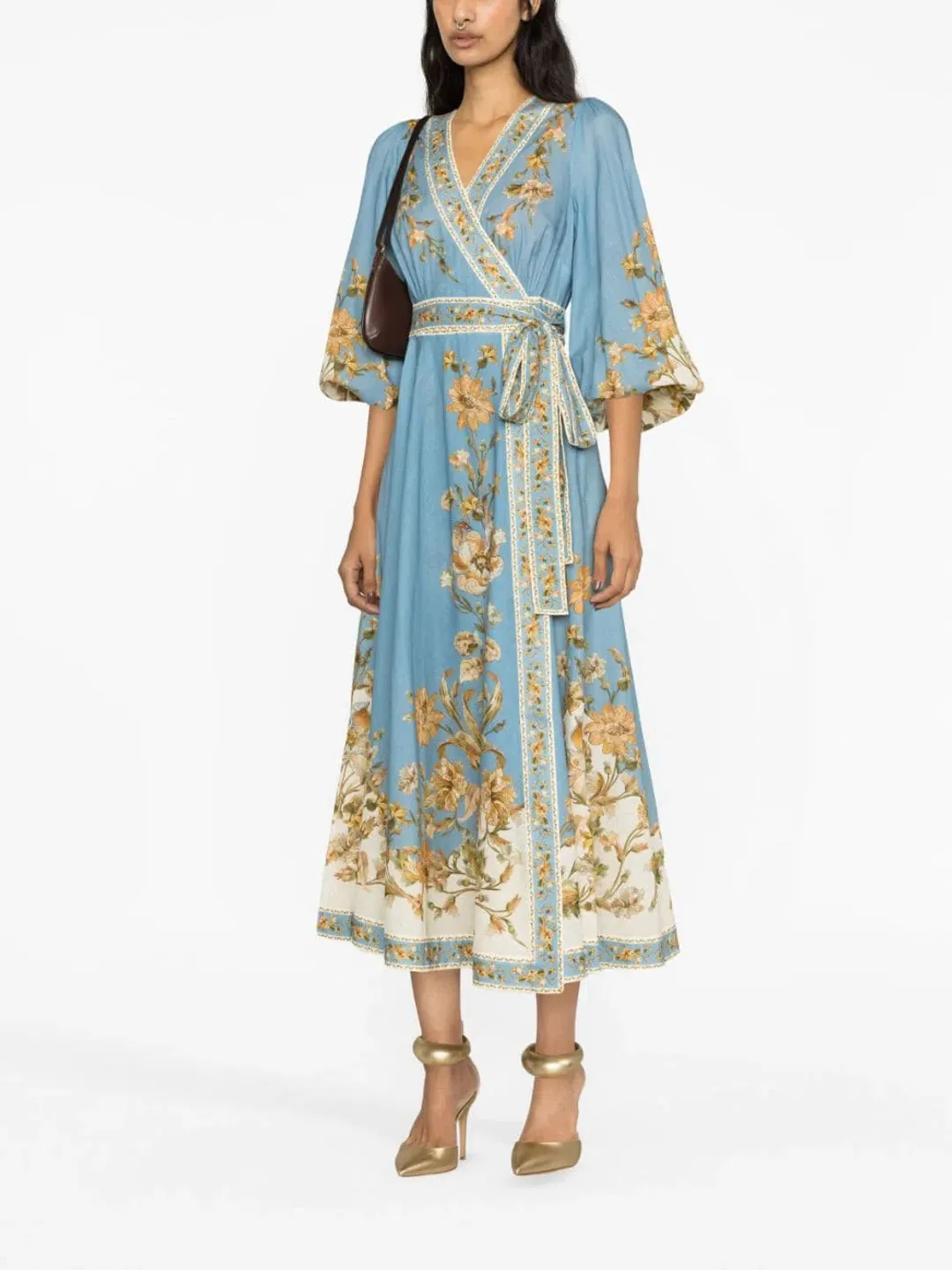 Zimmermann The Chintz Wrap Midi Dress in Blue Daisy Floral Size 2 / AU 12 for rent on The Volte - main image