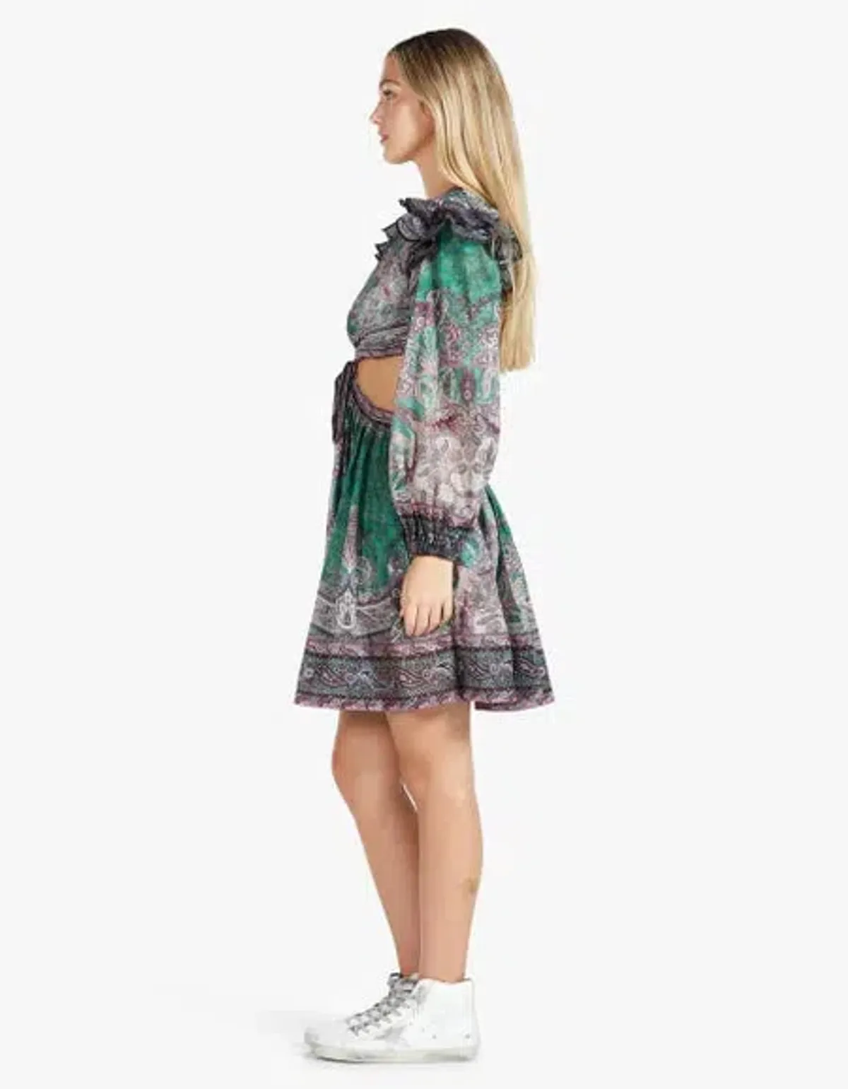Zimmermann Anneke Ruffle Mini Dress Teal Paisley Size 0 / AU 8 - Image 2