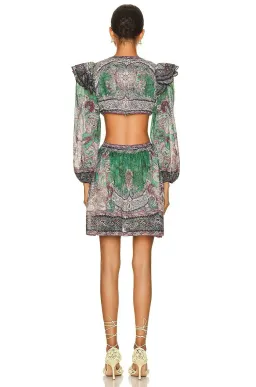 Zimmermann Anneke Ruffle Mini Dress Teal Paisley Size 0 for rent on The Volte - image 3