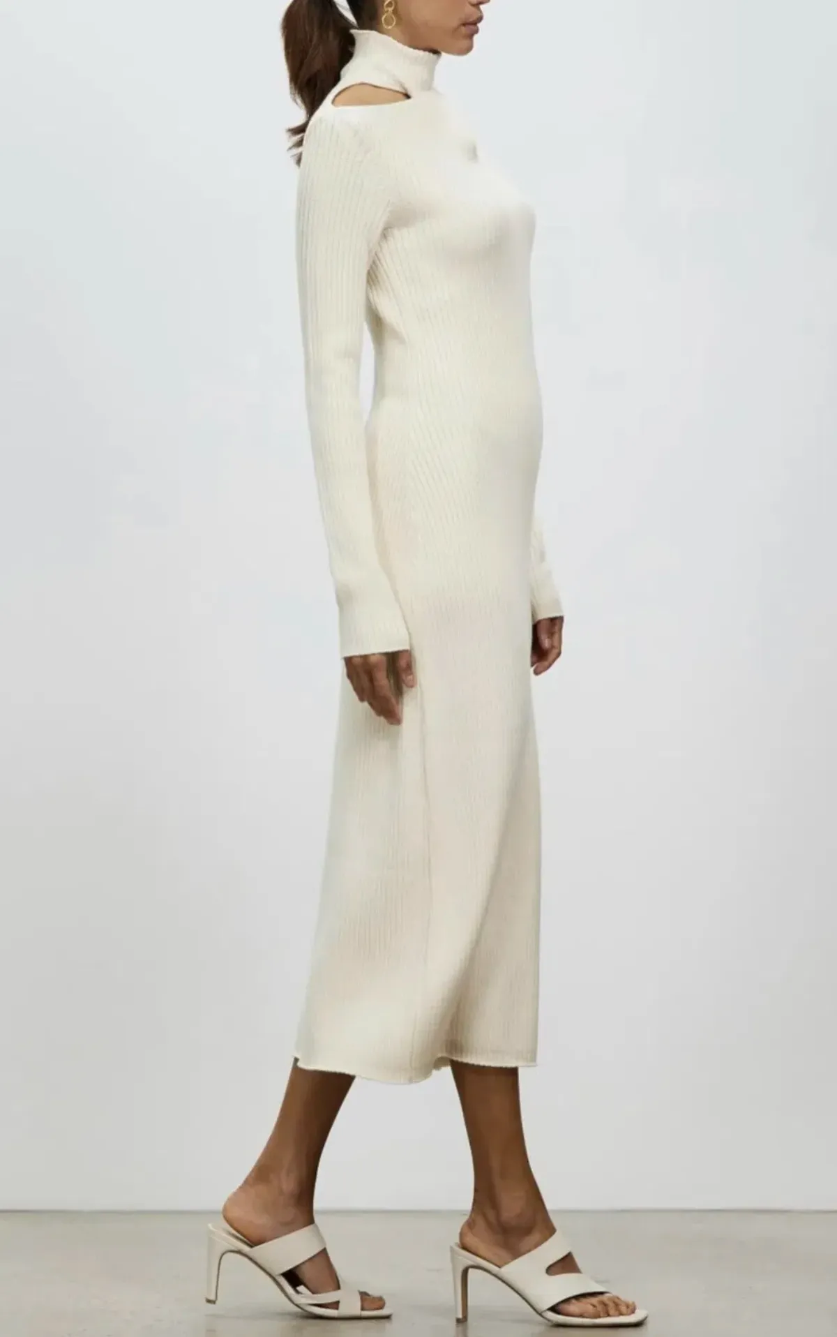 Camilla And Marc Ecru High Neck Gray Rib Knit Midi Dress Size 10 - Image 4