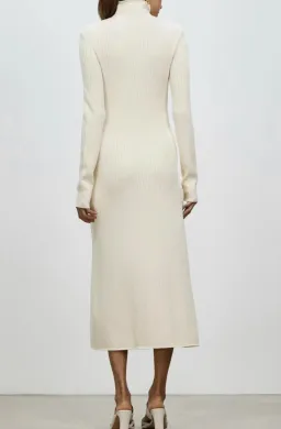 Camilla And Marc Ecru High Neck Gray Rib Knit Midi Dress Size 10 for rent on The Volte - image 5