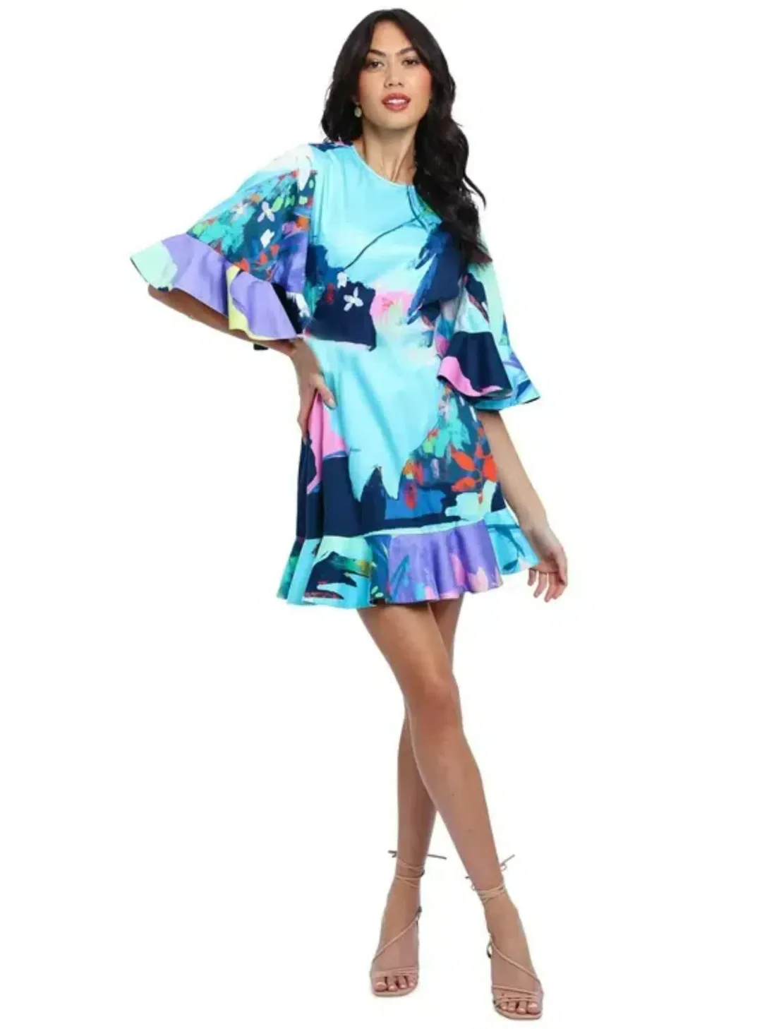 Leo & Lin Illusory Mini Dress Multi Print Size AU 12 for rent on The Volte - main image