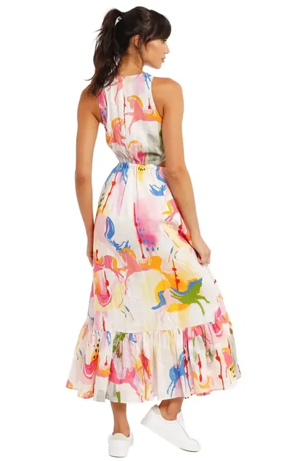 Leo & Lin Carousel Cut Out Dress Rainbow Carousel Multi Print Size 14 - Image 3