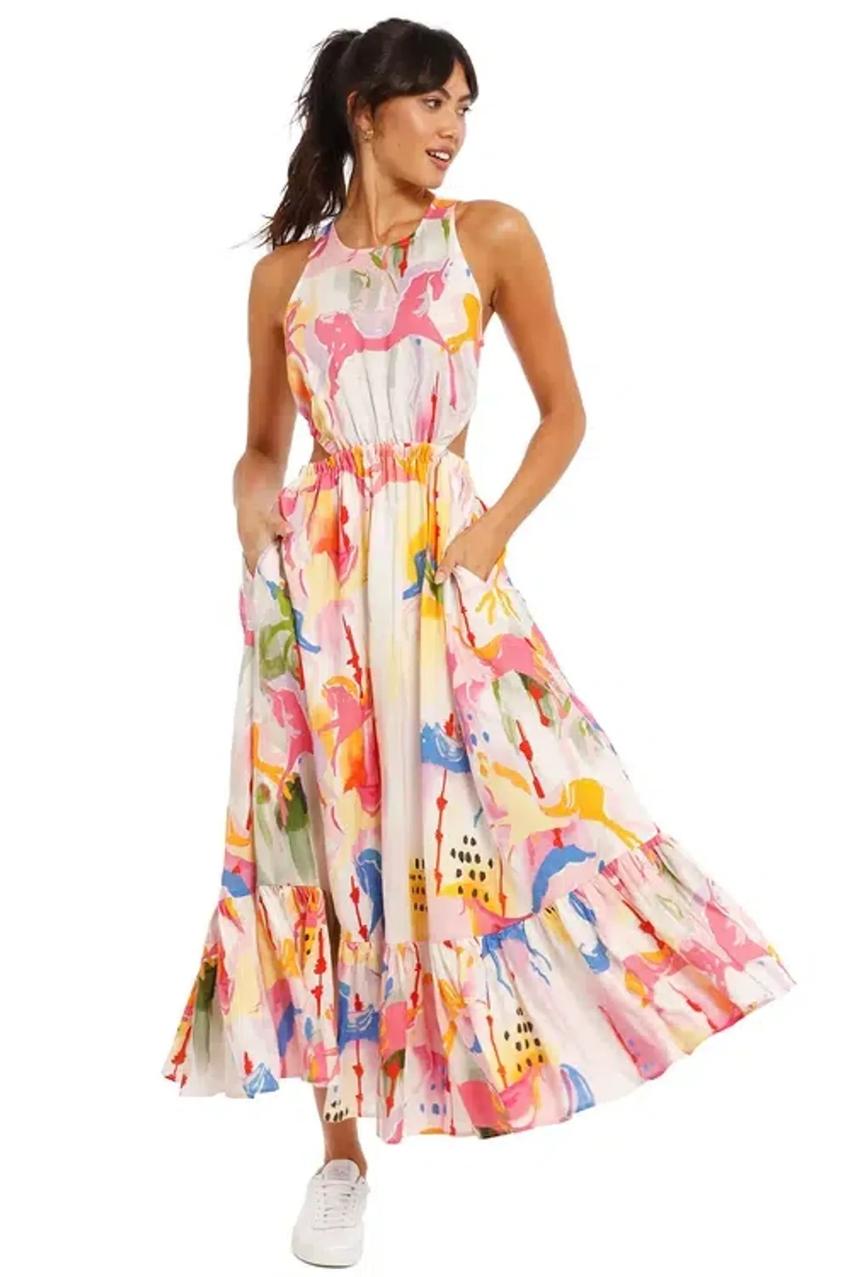 Leo & Lin Carousel Cut Out Dress Rainbow Carousel Multi Print Size 14 - Image 2