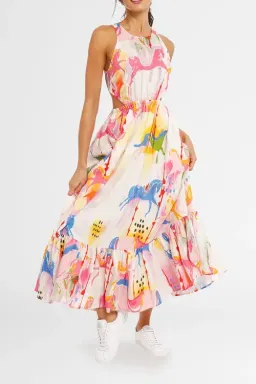 Leo & Lin Carousel Cut Out Dress Rainbow Carousel Multi Print Size 8 for rent on The Volte - image 1