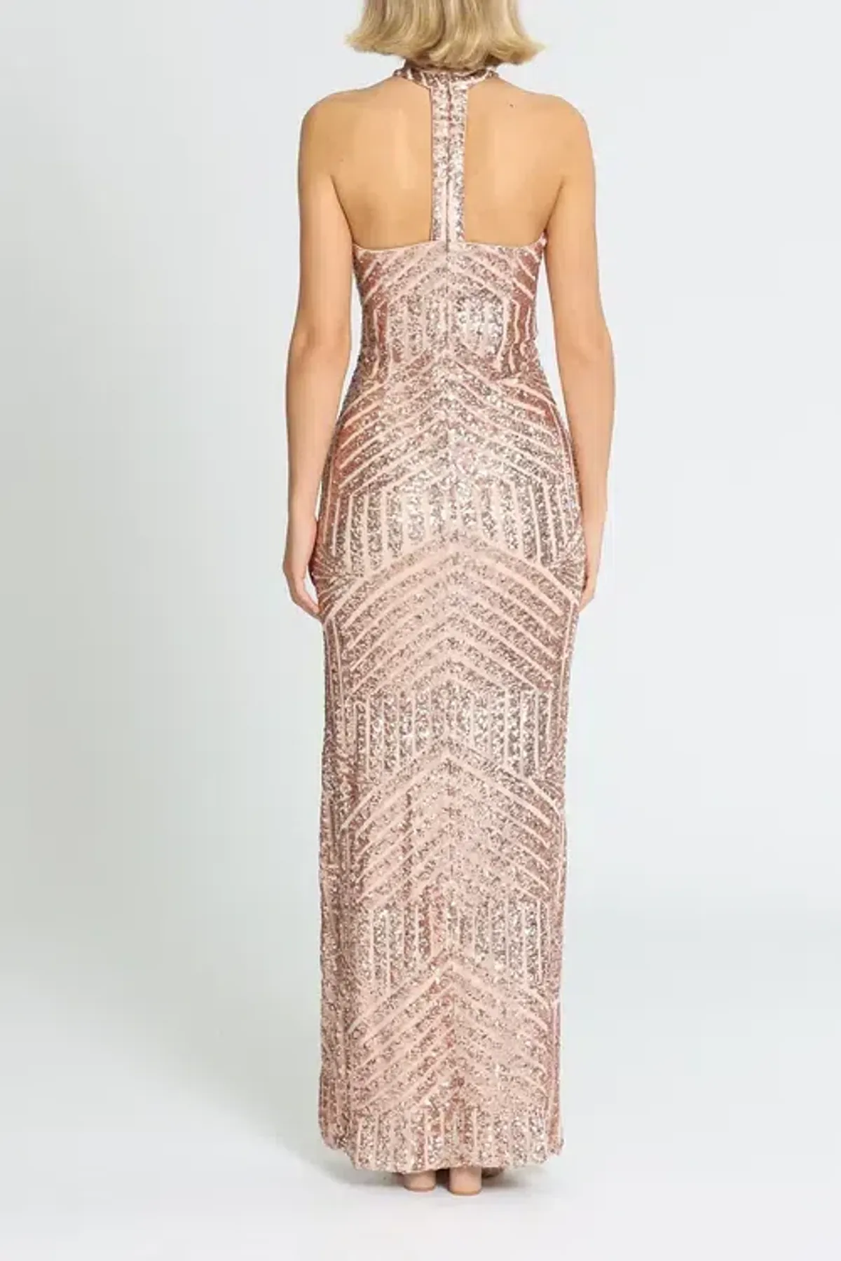 L'amour Diana Halter Gown Blush Blush Rose Gold Size 8 - Image 3