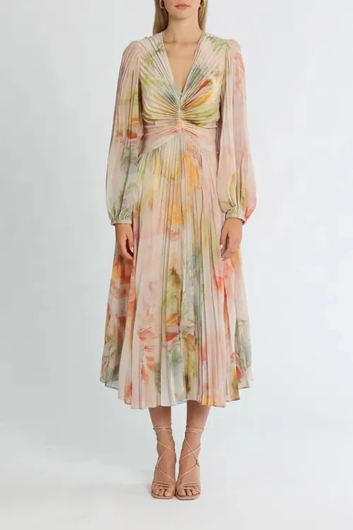Ministry of Style Sunrise Midi Dress Blush Multi Print size AU 12 for rent on The Volte - main image