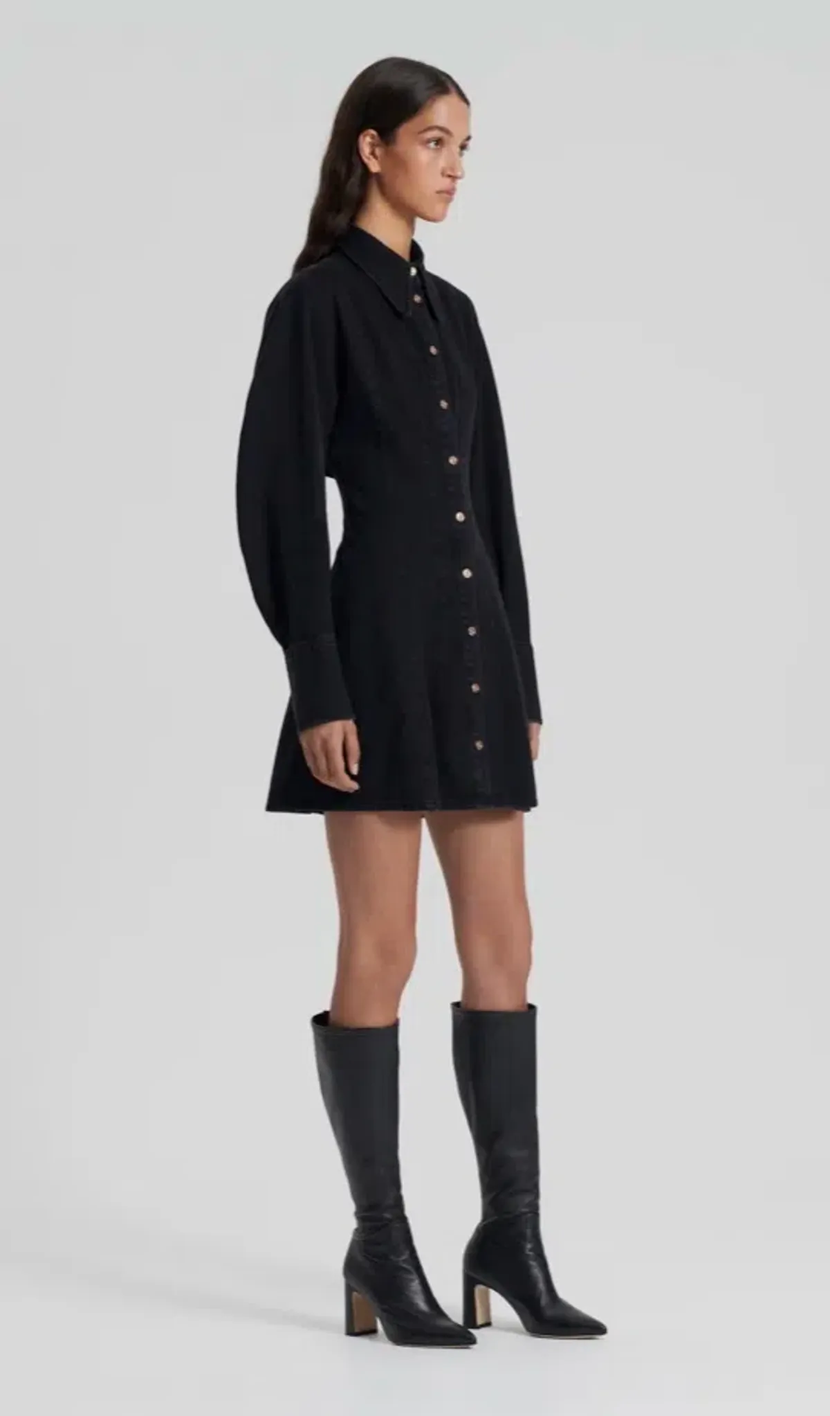 Scanlan Theodore Denim Cocoon Sleeve Mini Dress Washed Black Size 6 / XS - Image 2