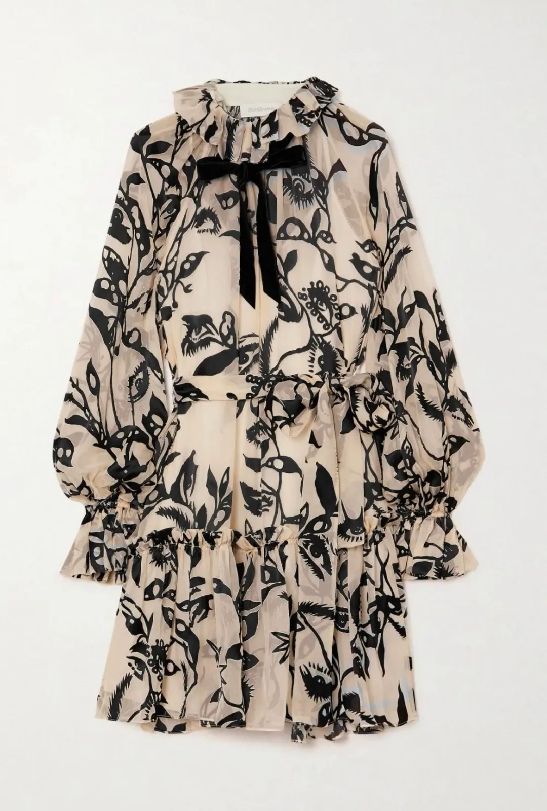 Zimmermann Ladybeetle Pussy-bow Ruffled Devore Velvet Dress Print Size 2 / Au 12 for rent on The Volte - main image