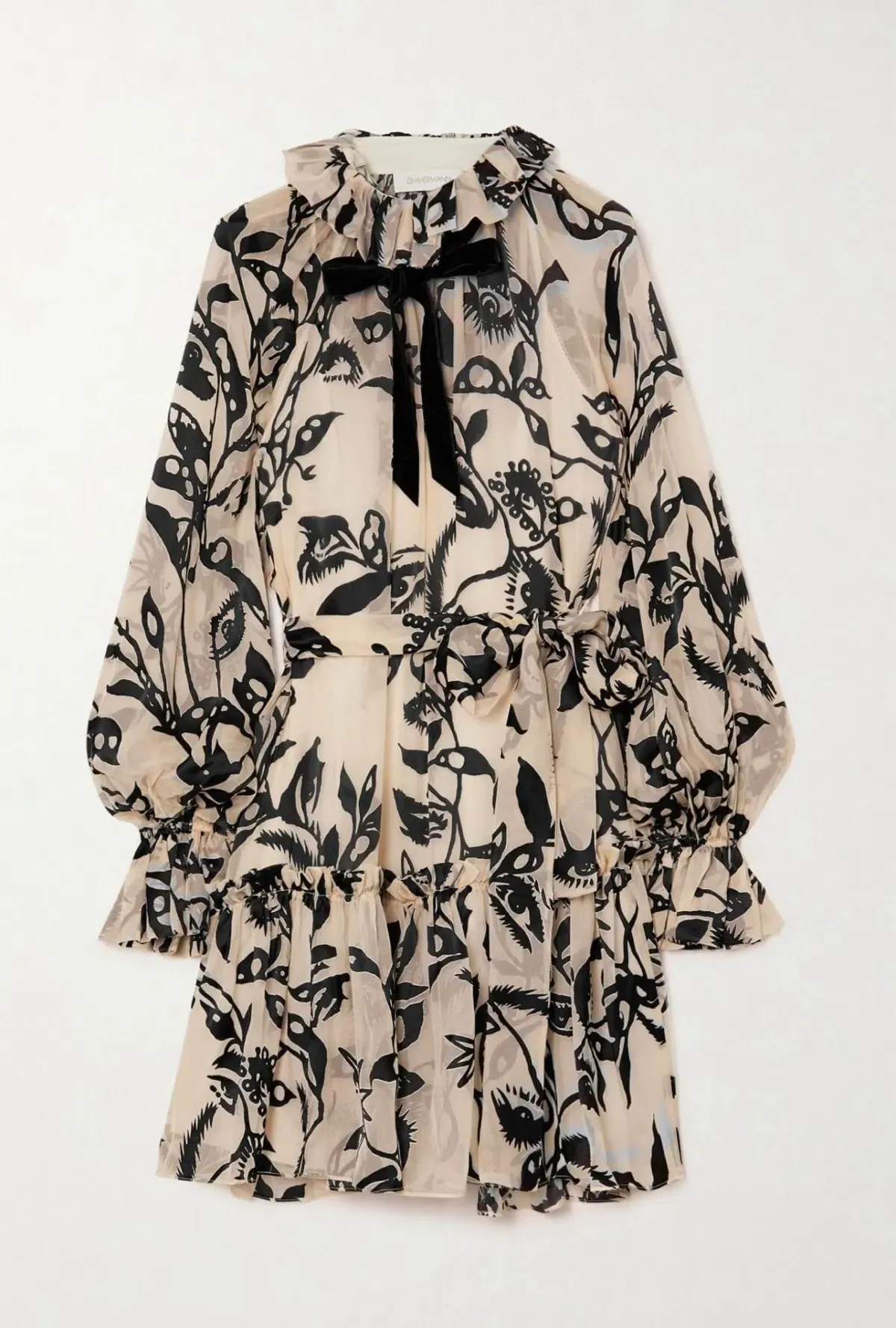 Zimmermann Ladybeetle Pussy-bow Ruffled Devore Velvet Dress Print Size 2 / Au 12 - Image 3