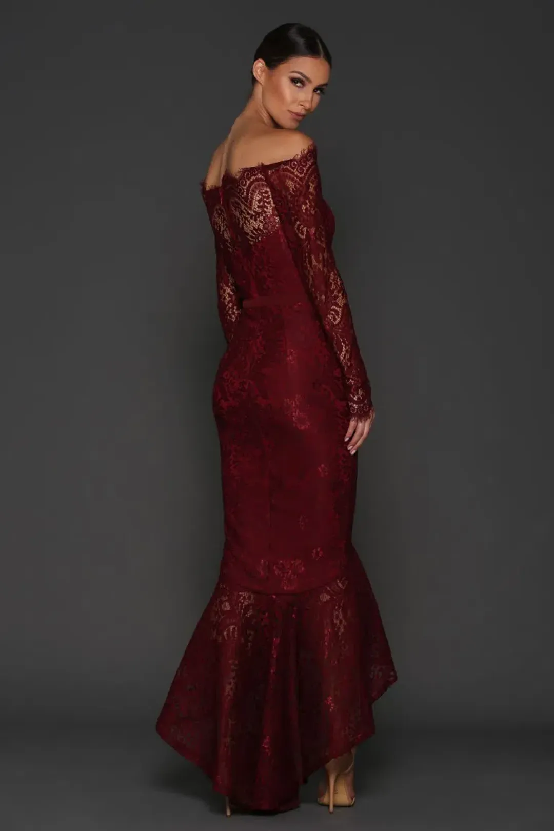 Elle Zeitoune Marchesa Dress Burgundy Size 10 for rent on The Volte - main image