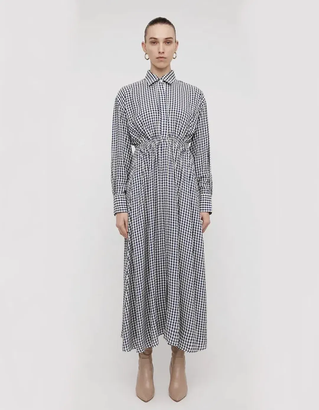 Scanlan Theodore Gingham Dress Navy Cream Size 10 for rent on The Volte - main image