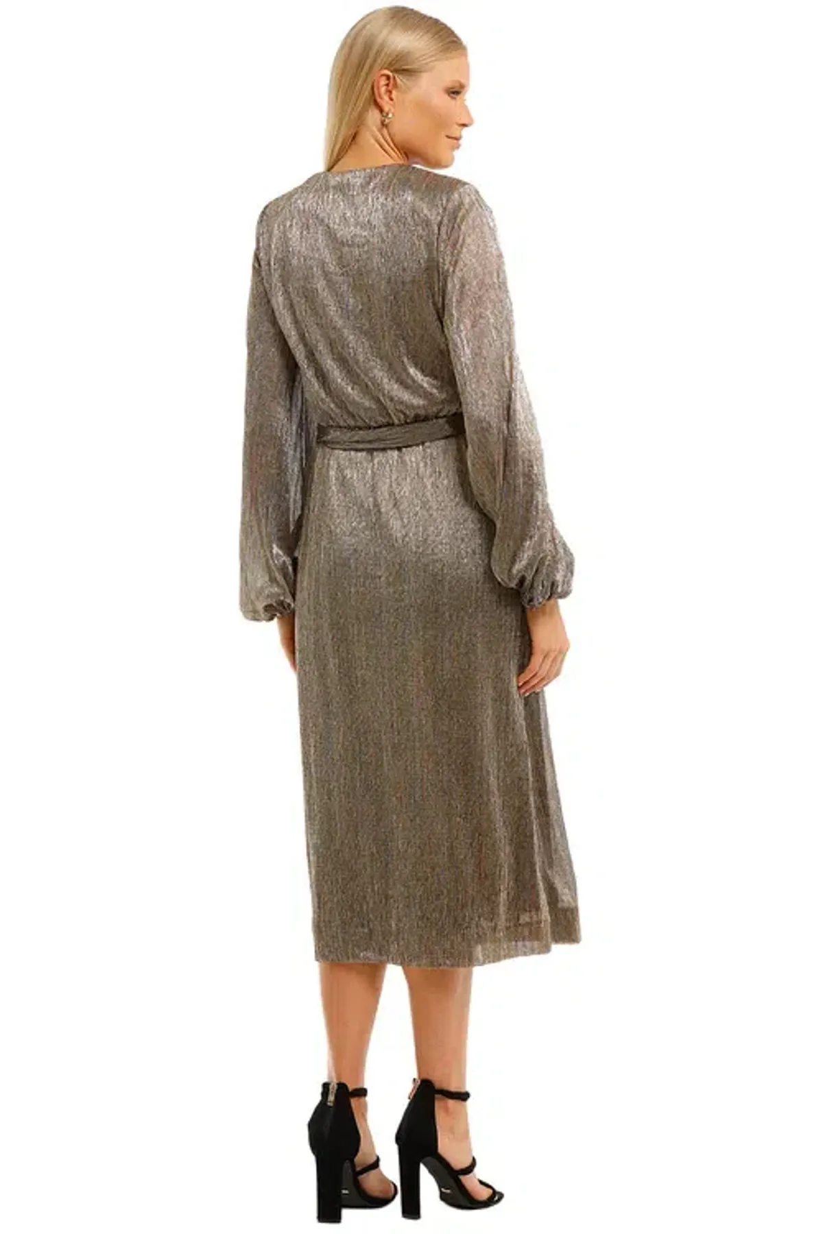 Rebecca Vallance Rivero LS Midi Dress Gold Gold Size 8 - Image 3