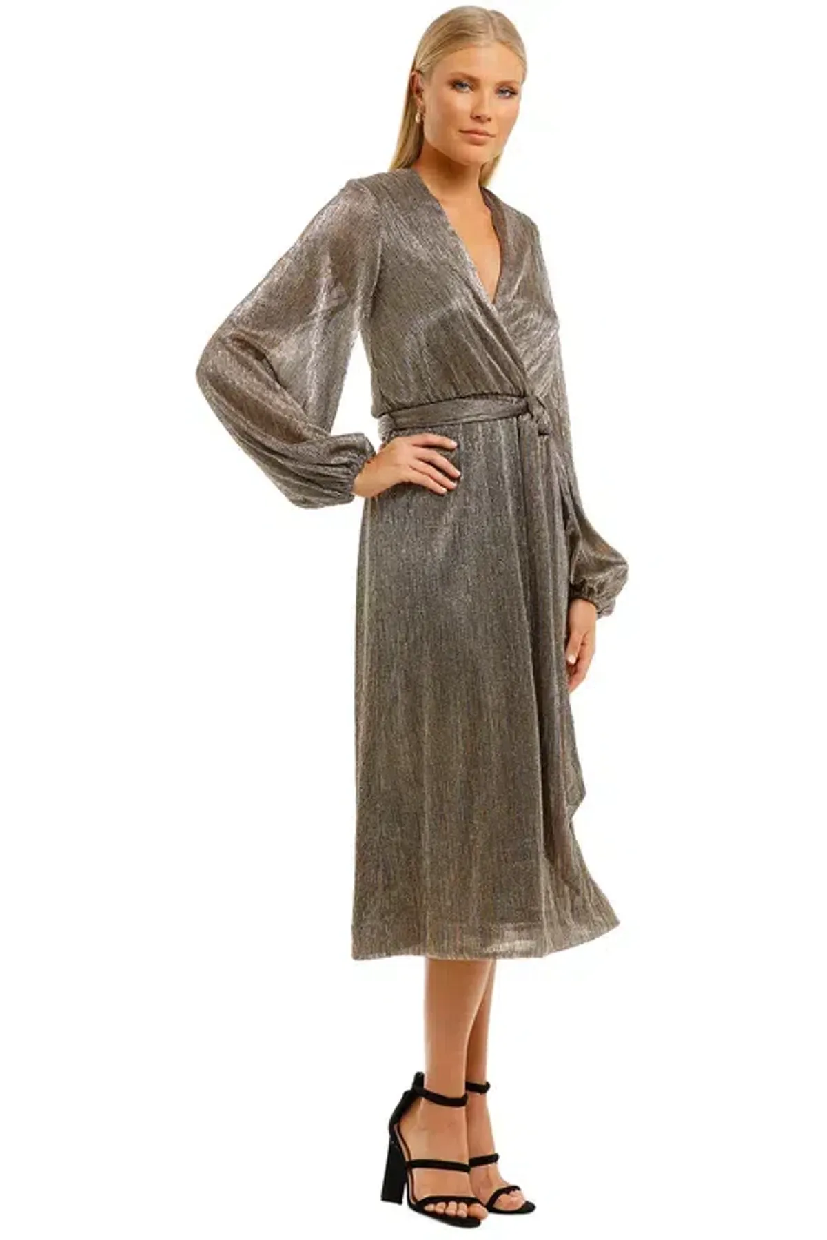 Rebecca Vallance Rivero LS Midi Dress Gold Gold Size 8 - Image 2