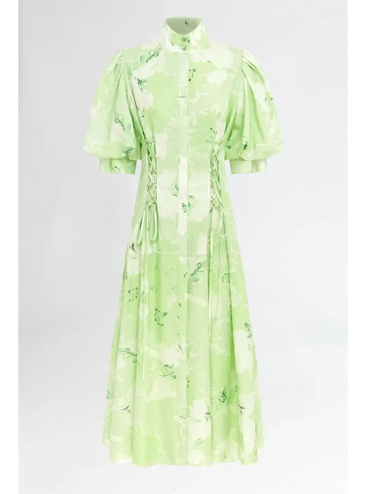 Leo Lin Anneke Drawstring Midi Dress Jasmine Print in Sage Size AU 12 - Image 4