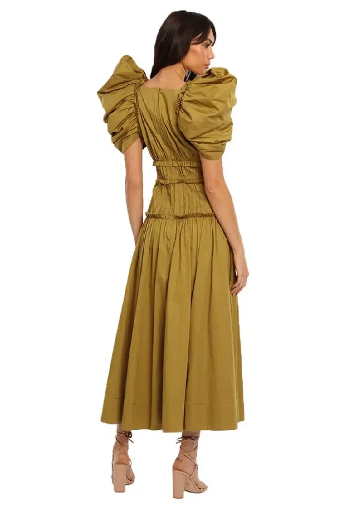 Aje Frequency Midi Dress Khaki Size AU 6 for rent on The Volte - main image