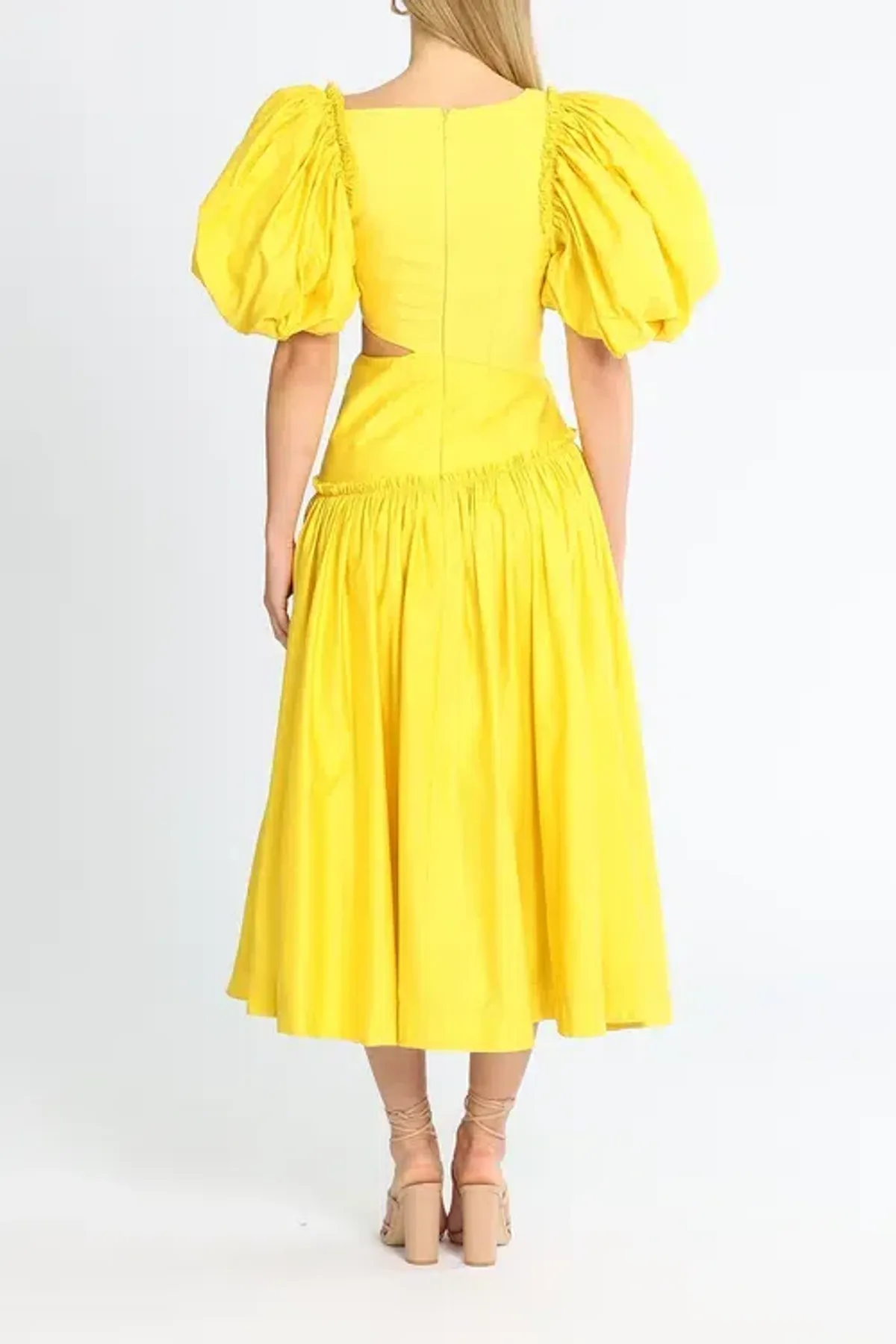 Aje Chateau Cut Out Midi Dress Yellow Size AU 10 - Image 3