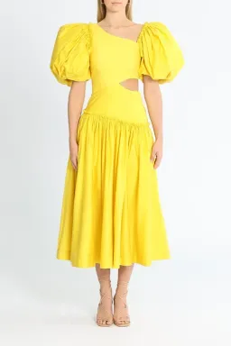 Aje Chateau Cut Out Midi Dress Yellow Size AU 8 for rent on The Volte - image 1