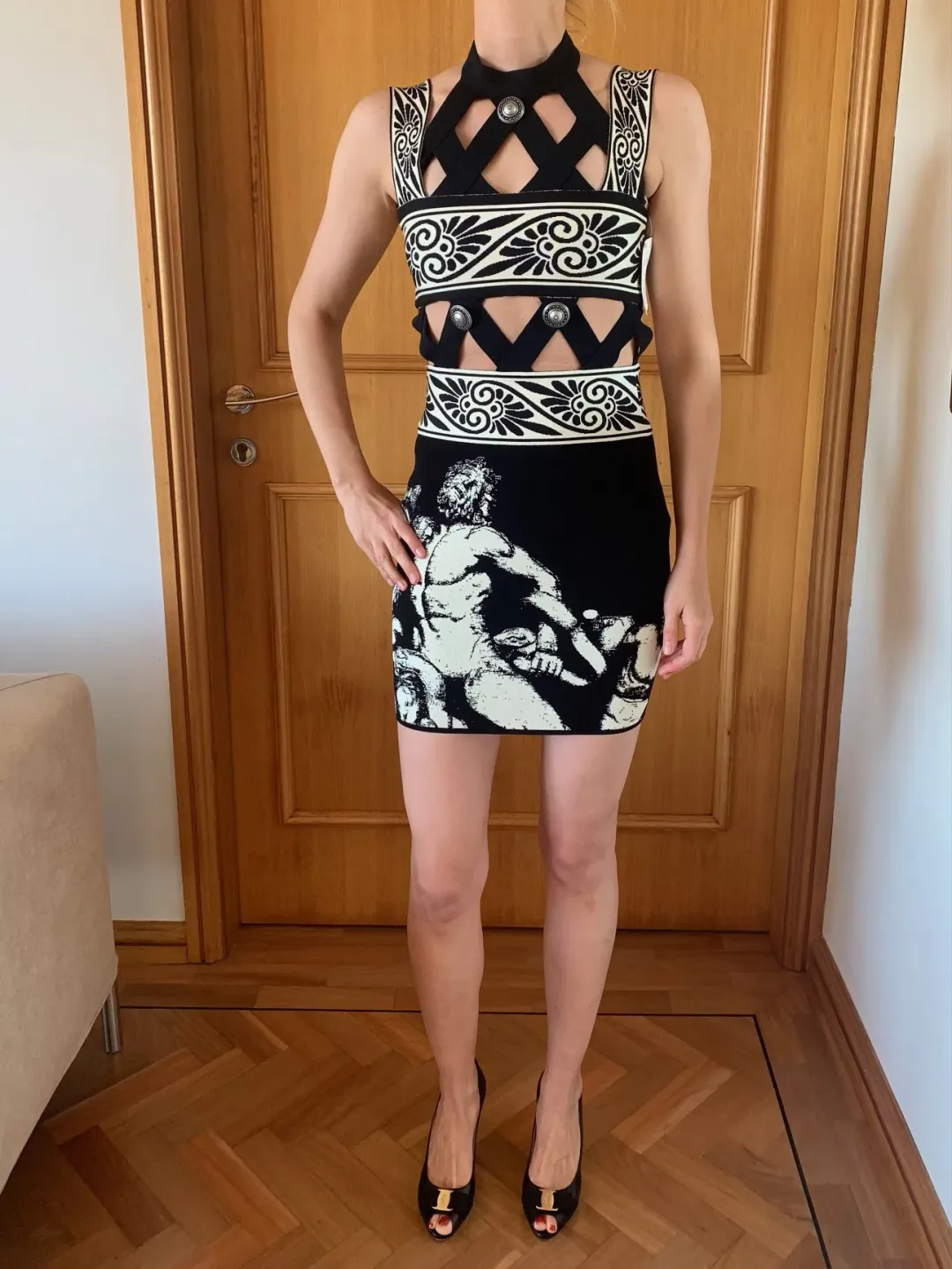 Fausto Puglisi Diamond Cutout Knit Mini Dress Print Size 36 / AU 6 for rent on The Volte - main image