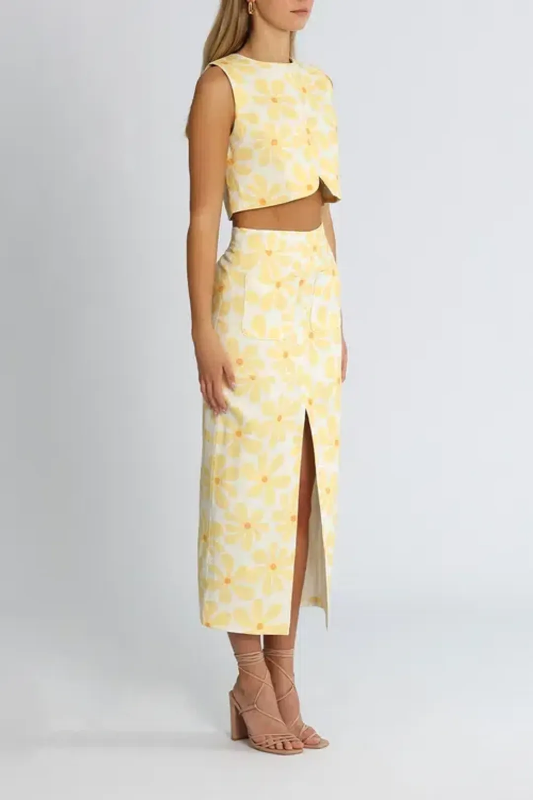 By Johnny Callie Sun Crop and Skirt Set Floral Yellow Size 10 for rent on The Volte - main image