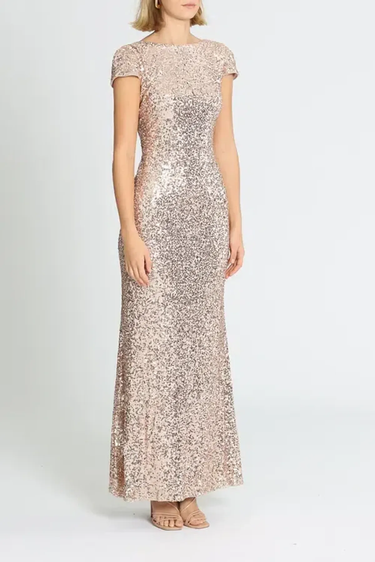 Badgley Mischka Sequin Cowl Back Gown Blush Pink Rose Gold Size 12 - Image 2