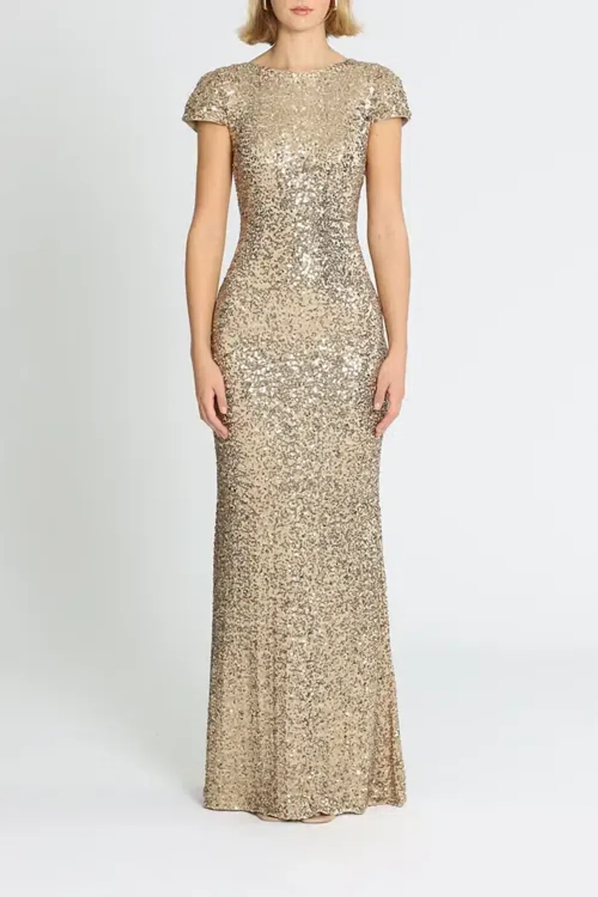 Badgley Mischka Sequin Cowl Back Gown Gold Size 10 - Image 1
