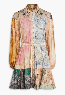 Zimmermann Anneke Spliced Lantern Drop Waist Mini Dress Patch Paisley Size 0 / AU 8 for rent on The Volte - image 2