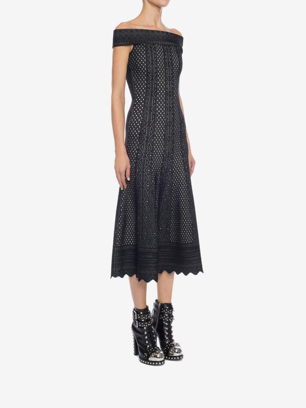 Alexander McQueen Off the Shoulder Jacquard Lace Dress Size 12 - Image 4