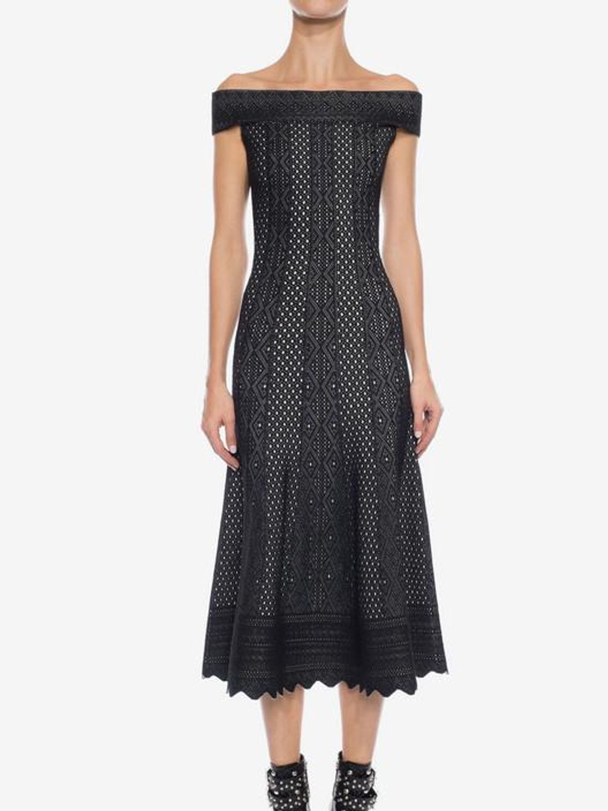 Alexander McQueen Off the Shoulder Jacquard Lace Dress Size 12 for rent on The Volte - main image