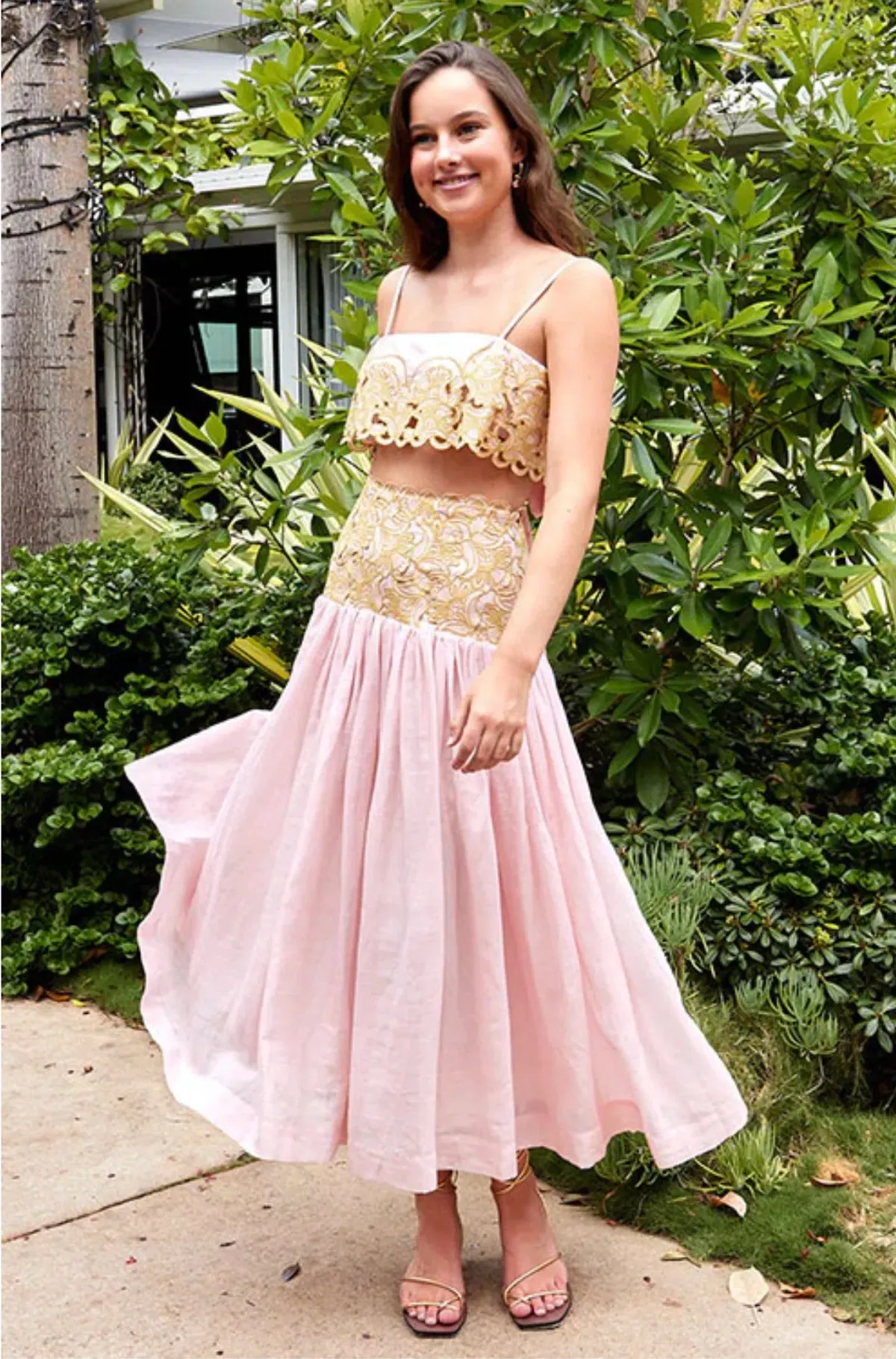 Alemais Anthea Tie Back Crop And Broderie Skirt Set Pink Size AU 14 - Image 7