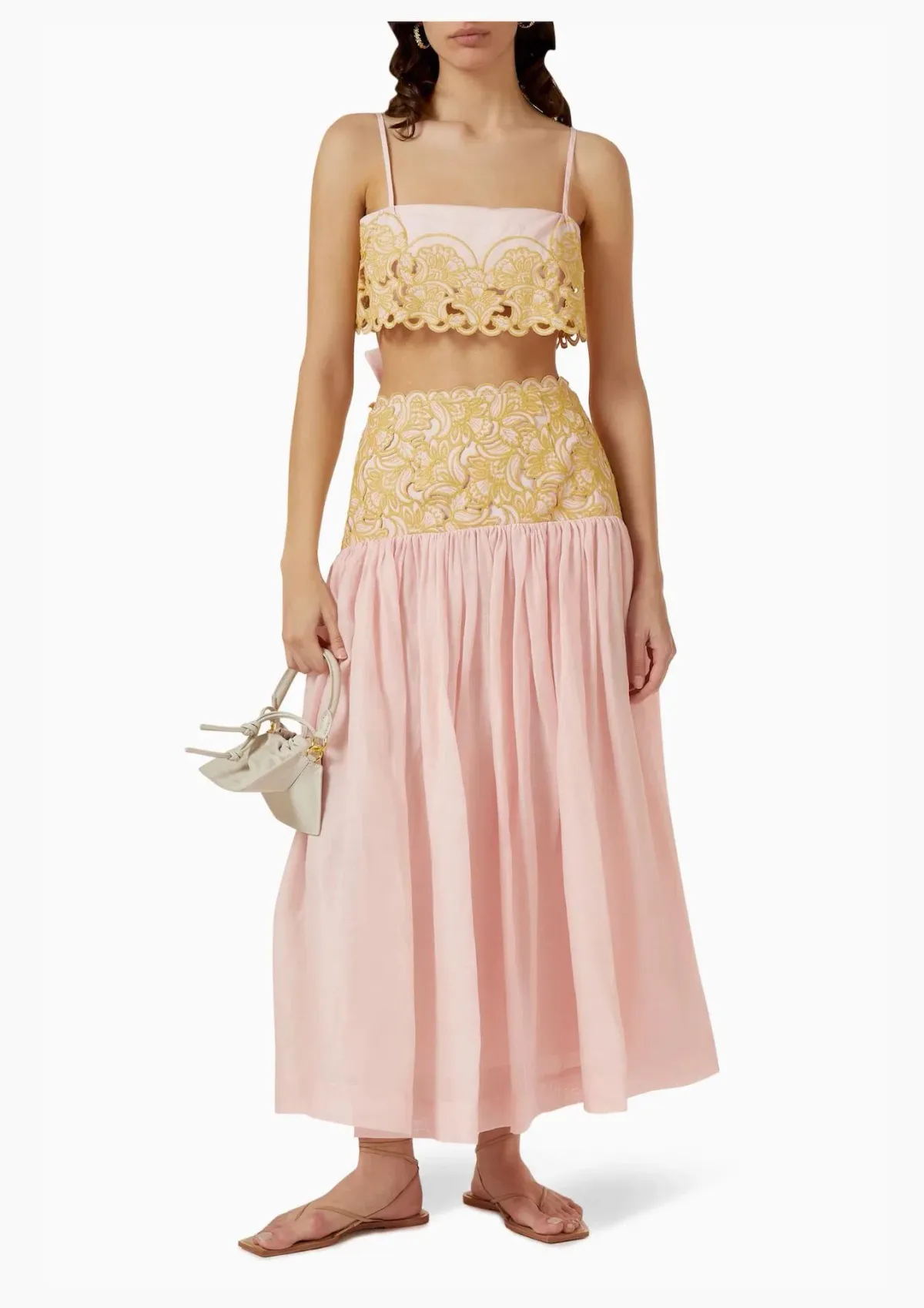 Alemais Anthea Tie Back Crop And Broderie Skirt Set Pink Size AU 14 - Image 1