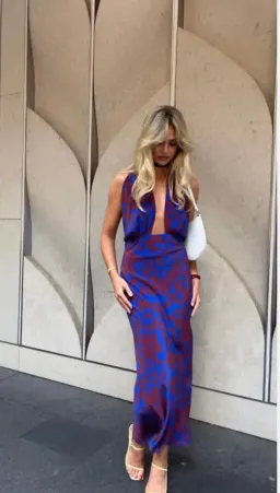 Shona Joy Vida Silk Cross Front Halter Bias Midi Dress Strong Blue Deep Wine Size AU 6 for rent on The Volte - image 1