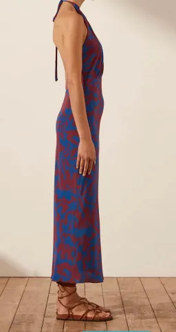 Shona Joy Vida Silk Cross Front Halter Bias Midi Dress Strong Blue Deep Wine Size AU 6 for rent on The Volte - image 5