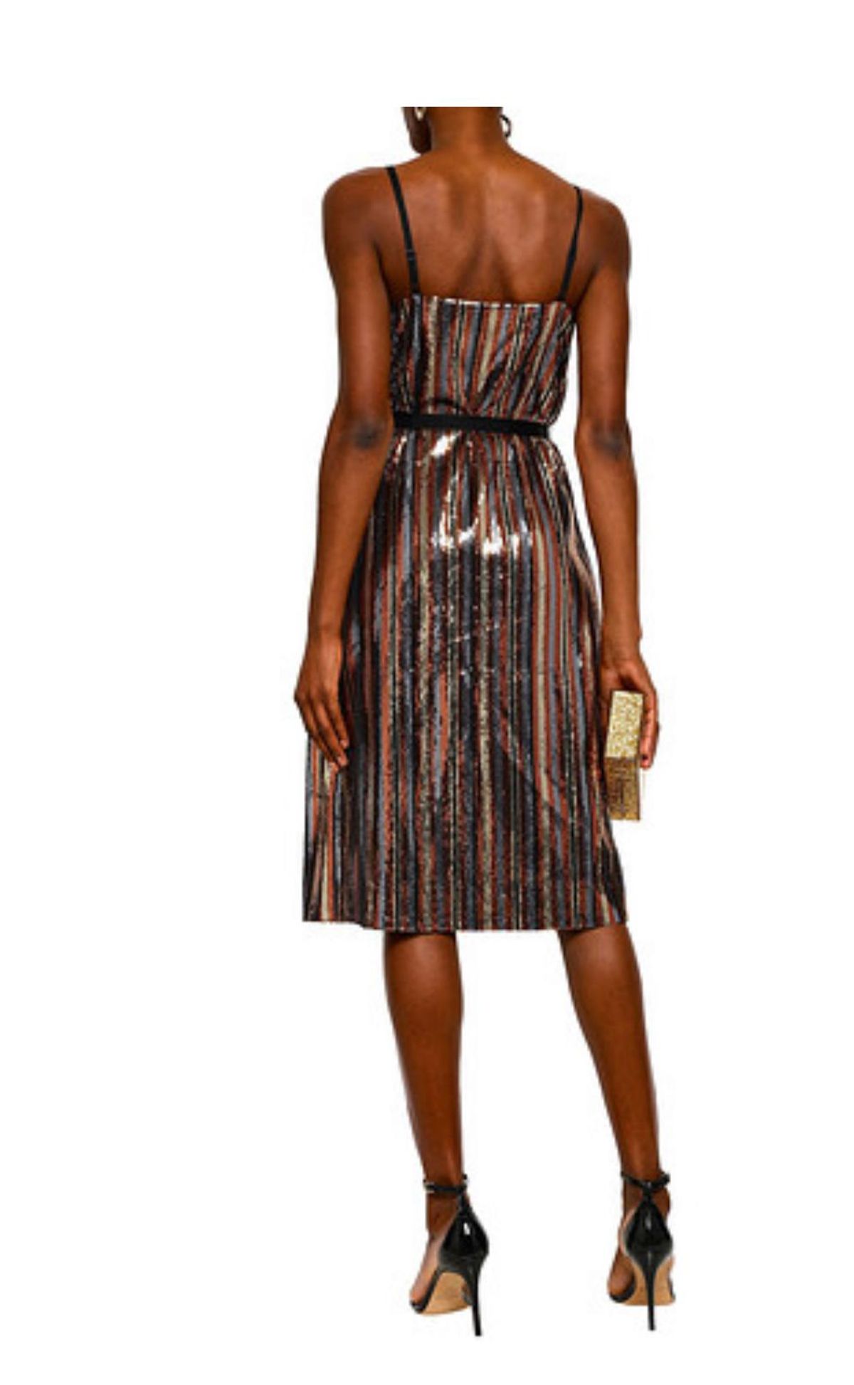 Robert Rodriguez Wrap Effect Striped Sequined Chiffon Dress Size 10 - Image 2