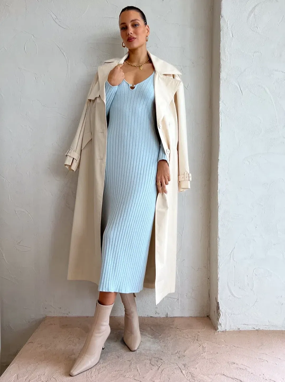 By Nicola Astrology Midi Knit Dress In Ice Blue Size AU 10 for rent on The Volte - main image