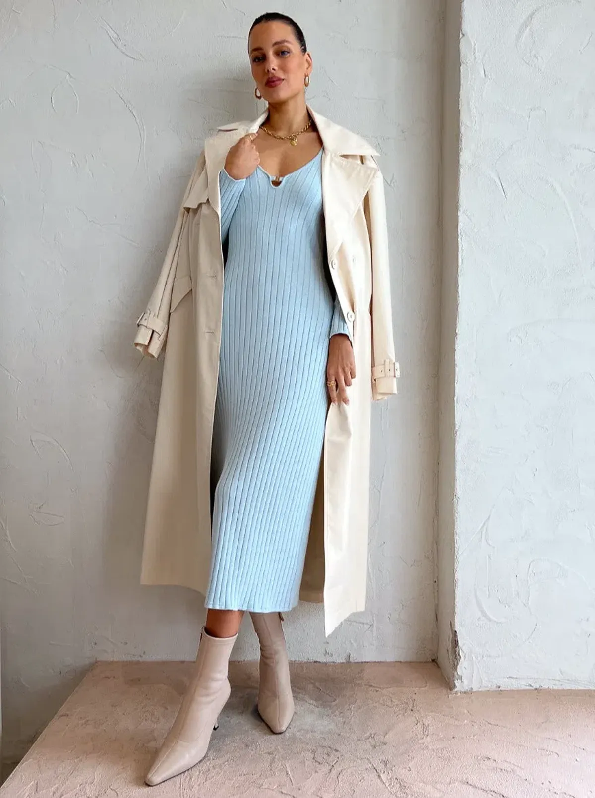 By Nicola Astrology Midi Knit Dress In Ice Blue Size AU 10 - Image 6