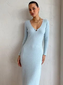 By Nicola Astrology Midi Knit Dress In Ice Blue Size AU 10 for rent on The Volte - image 2