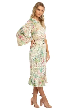 Hemant & Nandita Zaina Midi Dress Cream Multi Print Size AU 10 for rent on The Volte - image 2